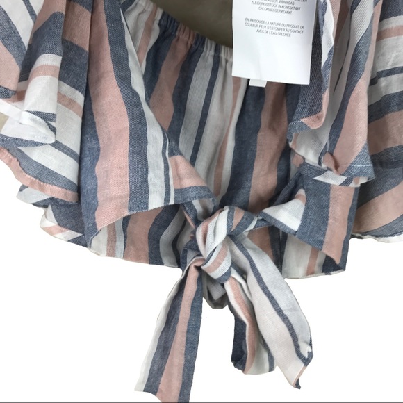 Asos Sheer Striped Off Shoulder Crop Top Tie 8 - Picture 7 of 8